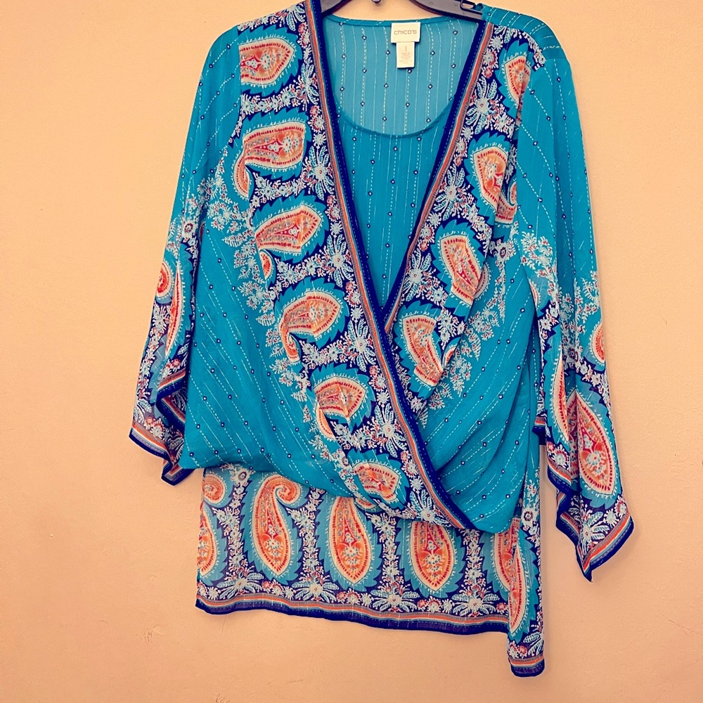 Chico’s turquoise blouse 💙🦋
